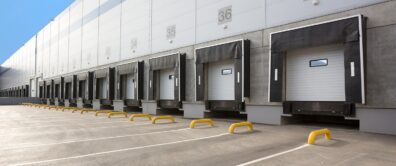commercial garage doors with dock equipment at a industrial park